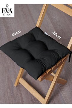 EVA Siyah Renkli Özel Dikim Bağcıklı Pofuduk Sandalye, Koltuk, Tabure Minderi 40x40 Cm