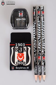 Beşiktaş Lisanslı Beşiktaş 3 Adet Kurşun Kalem, Silgi Ve Kalemtraş Seti