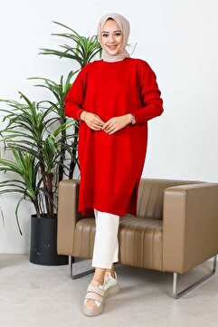 İmajButik Bordo Bisiklet Yaka Merserize Salaş Triko Tunik