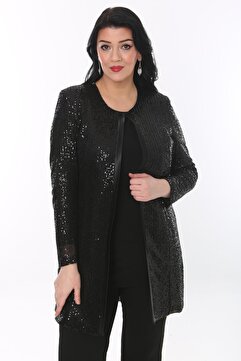 Ladies First Büyük Beden 3786 Siyah Ceket+bluz Takım