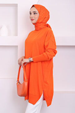 İmajButik Orange Bisiklet Yaka Merserize Salaş Triko Tunik