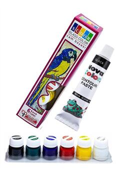 Artlantis Cam Boyası 6 Renk 15 ml ve Siyah Kontur Boyası 1 Paket Cam Vitray Boyama Seti Cam Boyama Seti
