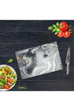 Saban 30x40 cm Cam Kesme Tahtası Gri Altın Mermer
