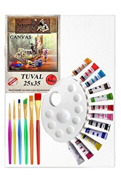 Artlantis Yağlı Boya Hobi Boyama Seti 1 Paket 25x35 cm Tuval 12 li Yağlı Boya Tüp Resim Paleti Fırça Seti 6 lı