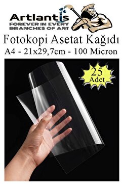 Artlantis Asetat Kağıdı Pvc A4 25 Adet 100 Micron Fotokopi Asetatı Şeffaf A4 Kağıdı 21x29,7 Projektör Tepegöz