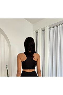 MODA Şev&Ay Spor Büstiyer Crop Siyah Sporcu Büstiyeri Esnek Sağlam Şık Sporcu Mayo Üstü Crop