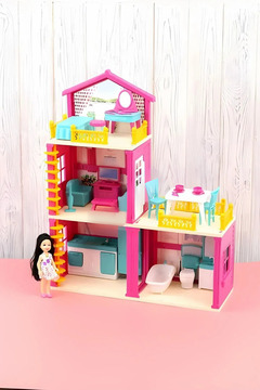 DeYiDo Lola'nın Düşler Evi 3 Katlı 4 Odalı Teraslı Barbie Evi Oyuncak Evcilik Seti Oyun Evi Bebek Hediyeli