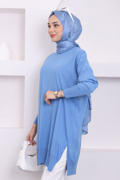 İmajButik İndigo Bisiklet Yaka Merserize Salaş Triko Tunik
