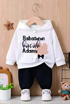 ADABEBEK Yeni Sezon Babasının Küçük Adamı Baskılı kapşonlu 2'li Bebek Takım 22016
