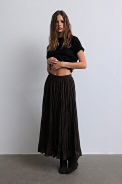 Suud Collection Acı Kahve Donette Piliseli Etek