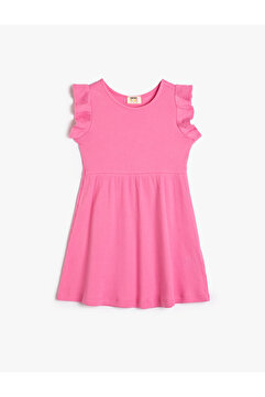 Koton Elbise Mini Boy Basic Kolsuz Fırfırlı Yuvarlak Yaka Ribanalı Pamuklu