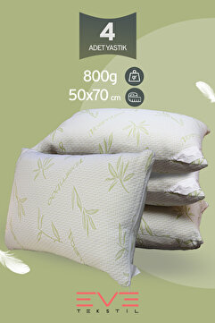 Eve Tekstil 4 Adet Bamboo Serisi Kılıflı Fermuarlı Yıkanabilir Antialerjik Nano Elyaf Yastık 50x70cm 800 gr