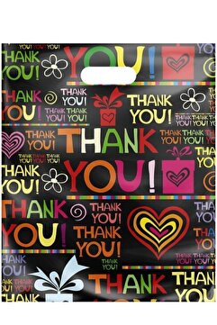 ECOPLAST Takviyeli Baskılı Mağaza Poşeti 4 No 50 Adet 40x50 Cm Ölçülerinde thank you desen