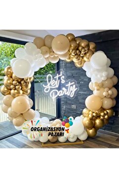 Organizasyon Pazarı Balon Seti Krom Gold-Deniz Kumu-Beyaz 60 Lı Balon Zinciri Seti