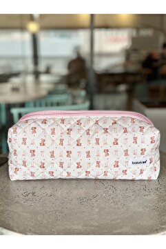 Batekso Pembe Ayıcık Desenli Saç Şekillendiricileri İçin Seyahat Çantası - XL Boy