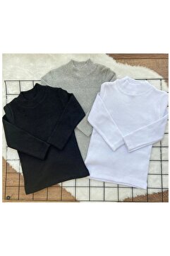 Uğur bebe Unisex Çocuk 3adet Gri Siyah Beyaz Fitilli Yumuşacık Yarım Balıkçı Bady Badi Body
