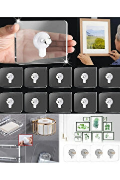 Blue Home Lıght 10 Adet Duvar Delmeden Zarar Vermeden Yapışkanlı Askı Çivi Şeffaf Güçlü Iz Bırakmaz Tablo Yapışkanı