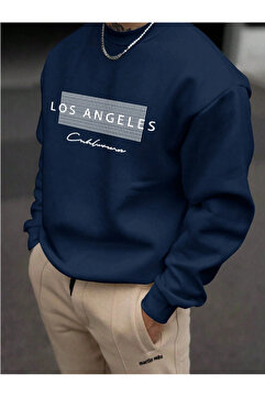 Revasser Unisex Kadın/Erkek Detaylı Los Angeles Özel Baskılı Renkli Oversize Bisiklet Yaka Pamuklu Sweatshirt