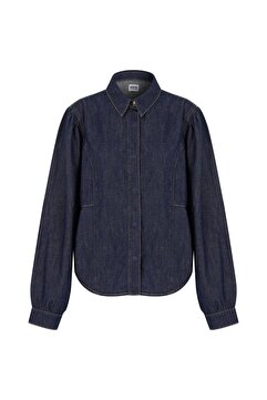 Denim Trip Rahat Fit Balon Kol Rinse Koyu İndigo Kadın Jean Gömlek