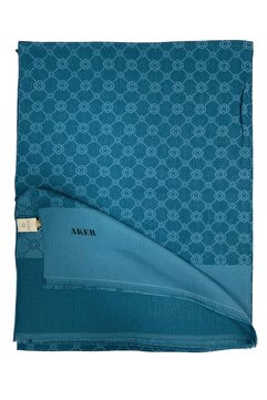 Aker Elegance Monogram Şal - Petrol Mavi 924