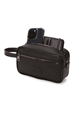 Newish Polo Erkek Siyah Deri Portföy Clutch Traş Kozmetik Bakım Ve Günlük El Çantası
