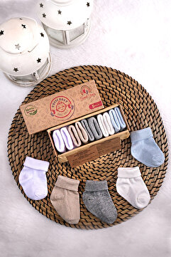 poffibaby Organik Pamuk Unisex 5'li Kutulu Premium Yenidoğan Bebek Çorabı