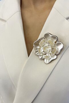Modex Taş Detaylı Sedef Gül Broş (5cm)