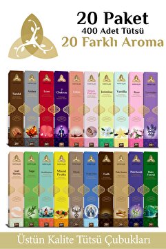 MAHUR 20 Paket 400 Adet Tütsü, 20 Farklı Aroma