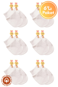 Miniel Unisex Bebek Yenidoğan Penye Organik Pamuklu Bebek Eldiveni 6 Çift  Set