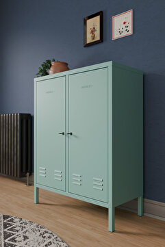 Machin-x Kilitli Kapaklı Modern Tasarım Dolap -  Pastel Renkli Metal Dolap (85,5x111x40 cm)