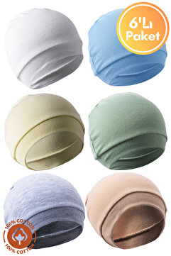 Miniel Unisex Bebek Penye Organik Pamuklu Yenidoğan 6Lı Bebek Renkli Bere Set
