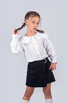 Trend Baby Kids Kız Çocuk Okul Gömleği Dantelli Yaka 5-8 Yaş