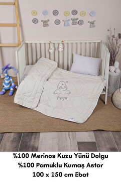 Foçatex %100 Yün Bebek Yorganı (YÜN BEBEK YASTIK HEDİYEMİZDİR) 100 X 150 Cm