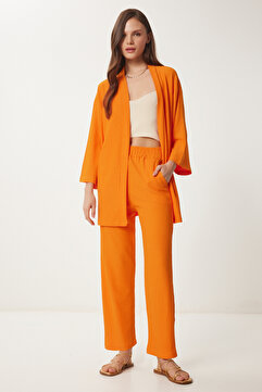 Happiness İstanbul Kadın Oranj Kimono Pantolon Örme Takımı BY00050