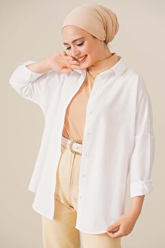 Bigdart 103901 Oversize Basic Tesettür Gömlek - Beyaz