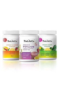 TheLifeCo Fit – Aylık Paket (Lemon Cayenne 150 g & Green Blend 120 g & Limonlu ve Çilekli Psyllium 180 g)