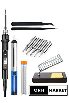 ORH Market 80w Lcd Ekranlı Lehim Seti – Havya, Metal Stand, 5 Uç, Cımbız Ve Lehim Pompası Ile Komple Çözüm