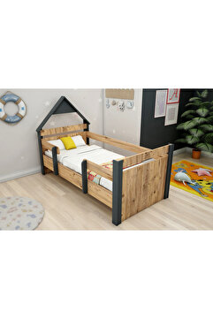 Arnetti Valerin Montessori Karyola 90x190 Atlantik Çam Antrasit | Çocuk Odası Sağ Sol Giriş Kurulumlu Karyola
