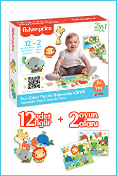 Fisher Price Tak Çıkar Hayvanlar Eğitici Puzzle 2li Dikkat Gelişimi