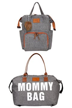 Lui Baby Anne Bebek Bakım Sırt Çantası Askı Aparatlı Ve Mommy Bag Omuz Çantası Anahtarlık Hediyeli 2'li Set
