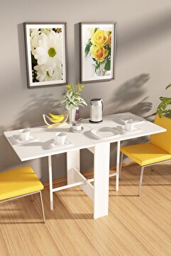 dekor fim DF01101B Flamingo Pratik Katlanır Beyaz Masa Portatif Yemek ve Mutfak Masası
