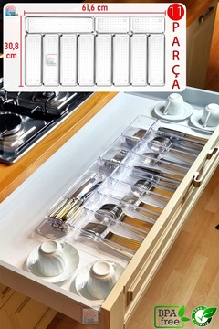 color house 11'li Set Modüler Mutfaklarda Çekmece Içi Kaşıklık Organizer Düzenleyici Şeffaf