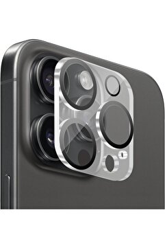 EVAX [Tam Lens] iPhone 15 Pro Max / 15 Pro Uyumlu Tek Parça Tam Kapatan Kamera Lens ve Yüzey Koruyucu