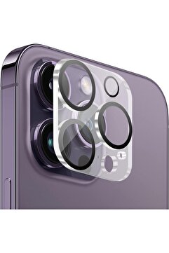 EVAX [Tam Lens] iPhone 14 Pro Max / 14 Pro Uyumlu Tek Parça Tam Kapatan Kamera Lens ve Yüzey Koruyucu