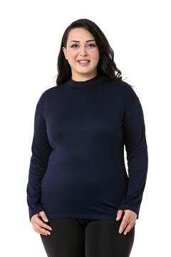 DISENTIS MODEST Büyük Beden Yarım Balıkçı Uzun Kollu Viskon Lacivert Body