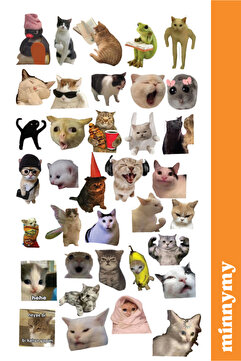Minnymy Komik Kedi, Kediler, Funny Sticker, Çıkartma, Ajanda, Günlük, Planlayıcı, Bullet Journal , Scrapbook