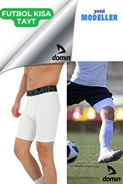 DOMİN SPOR Erkek Beyaz Kısa Futbol Diz Üstü Tayt Sporcu Şort Altı Tayt Dmn32548.