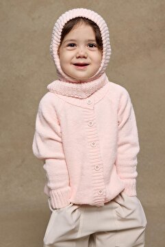 Fahhar Kids Örme Çocuk Balaclava Bere Pembe