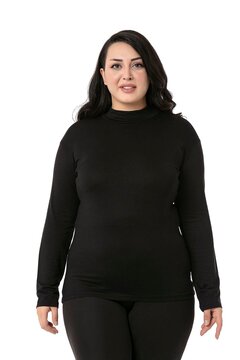 DISENTIS MODEST Büyük Beden Yarım Balıkçı Uzun Kollu Viskon Siyah Body
