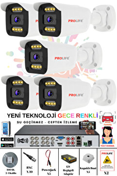 PROLİFE 5 Li Kamera Sistemi Gece Renkli Warm Ledli Yüz Ve Araç Algılamalı Güvenlik Kamerası Sistemi